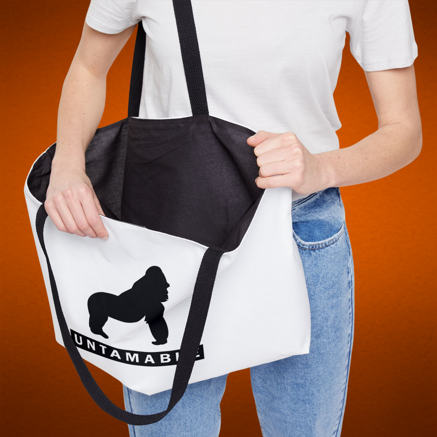 UNTAMABLE Weekender Tote Bag White with Black Gorilla