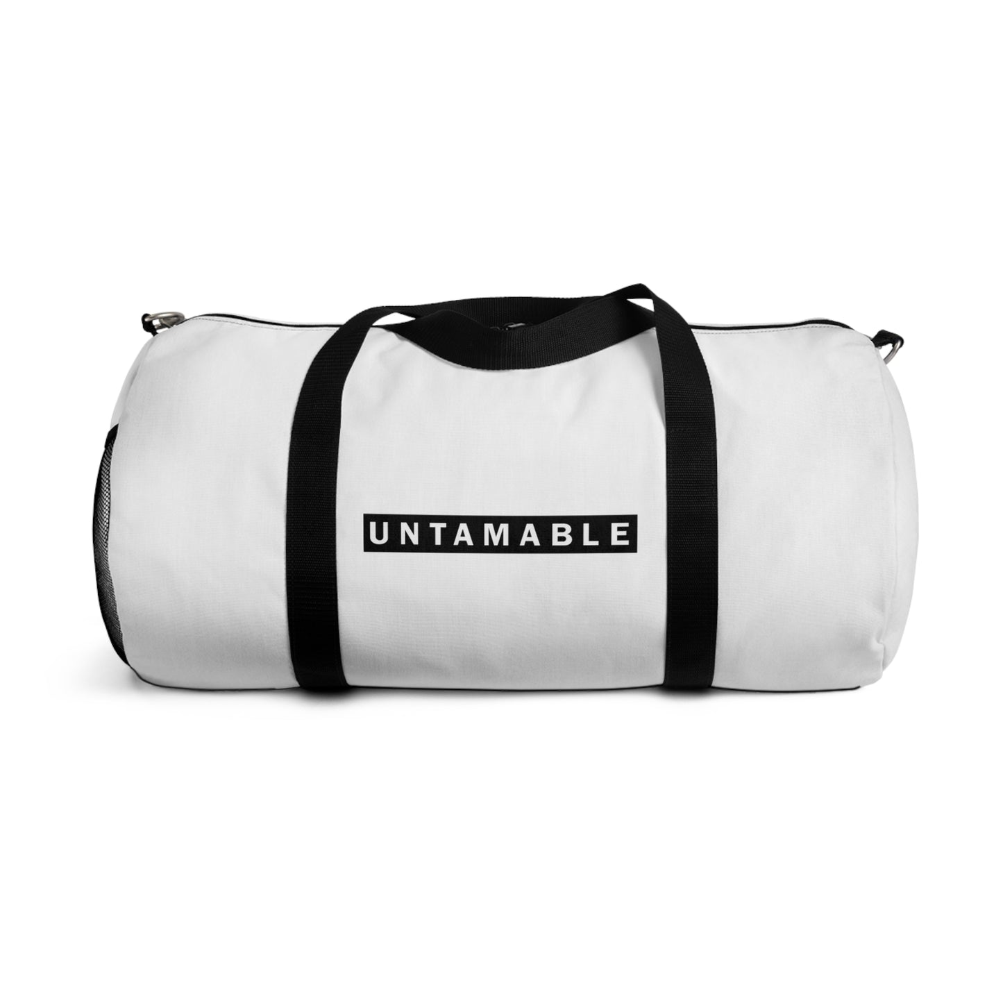 Untamable Duffle Bag White with Black word only Logo