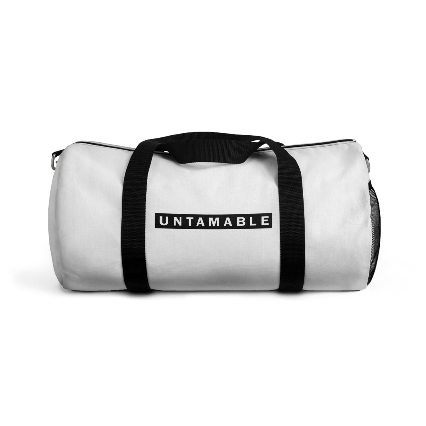 Untamable Duffle Bag White with Black word only Logo