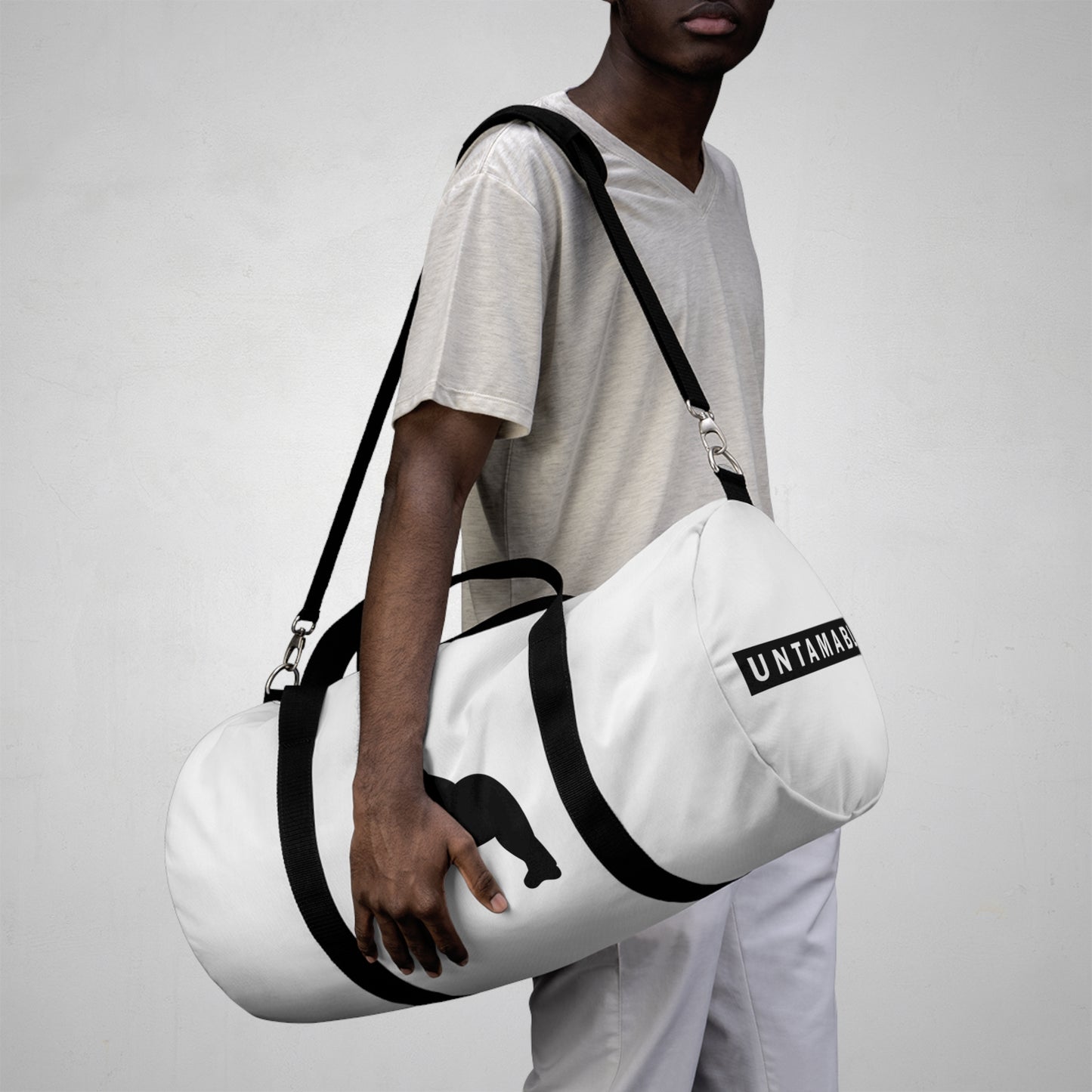 Untamable Duffle Bag White with Black Logo