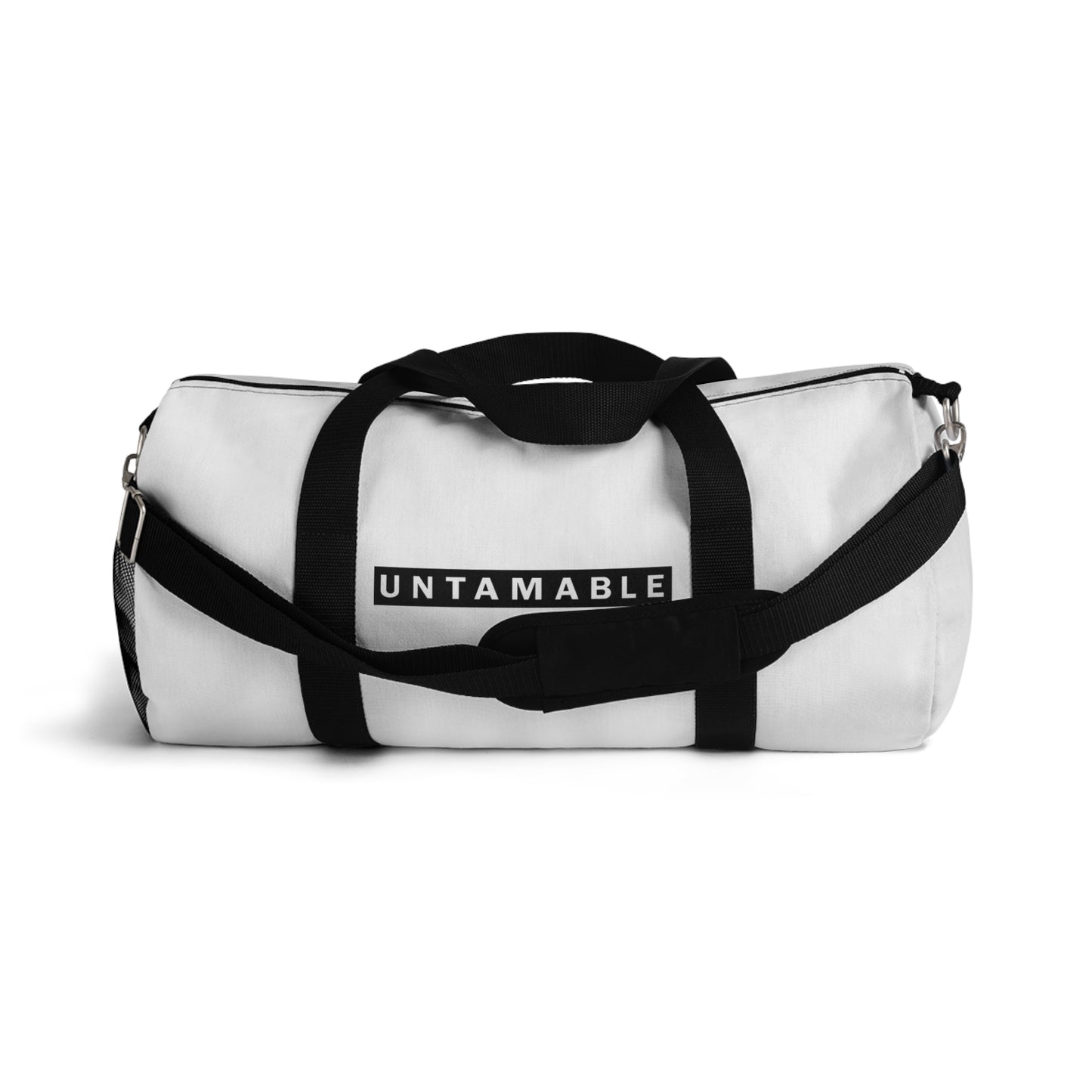 Untamable Duffle Bag White with Black word only Logo