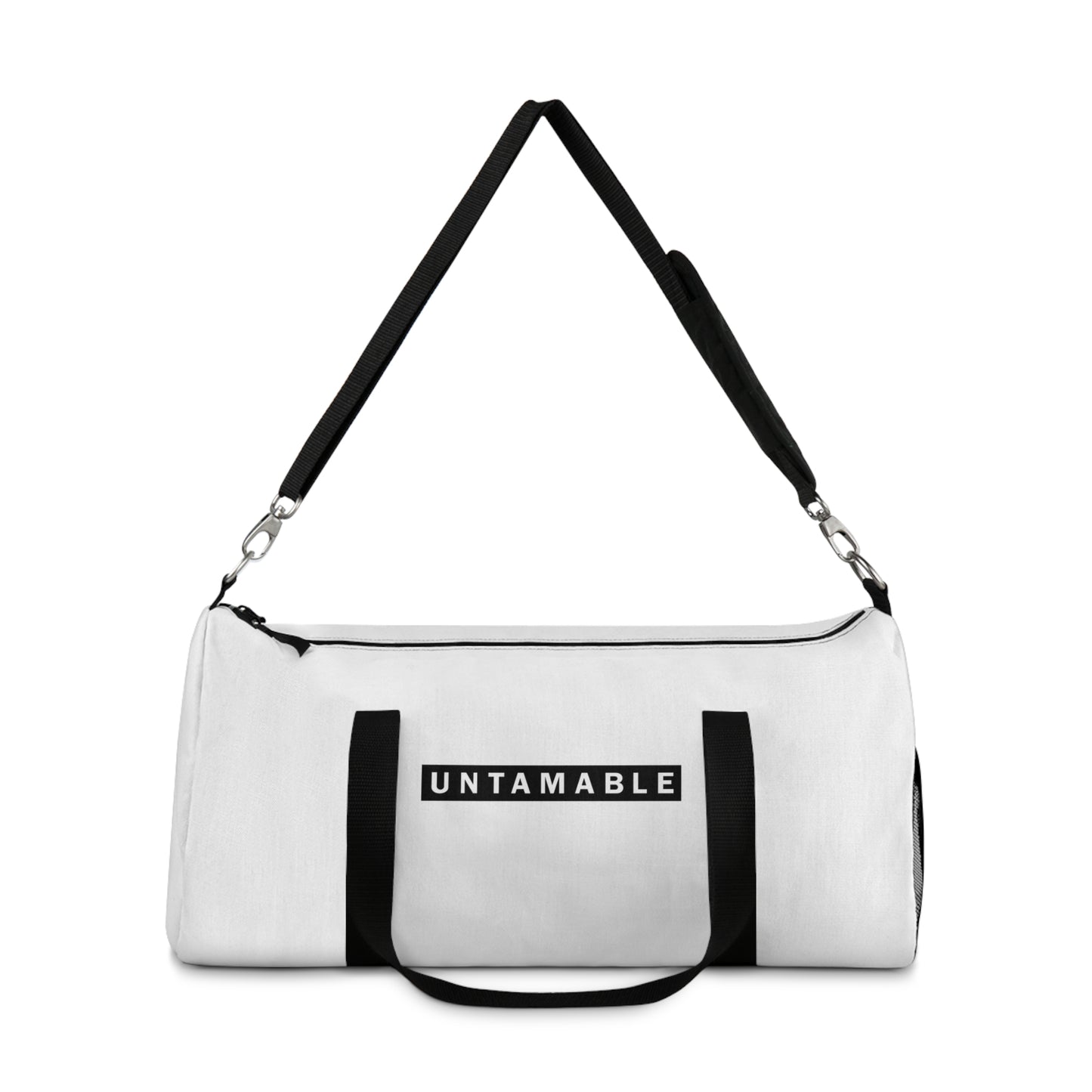 Untamable Duffle Bag White with Black word only Logo