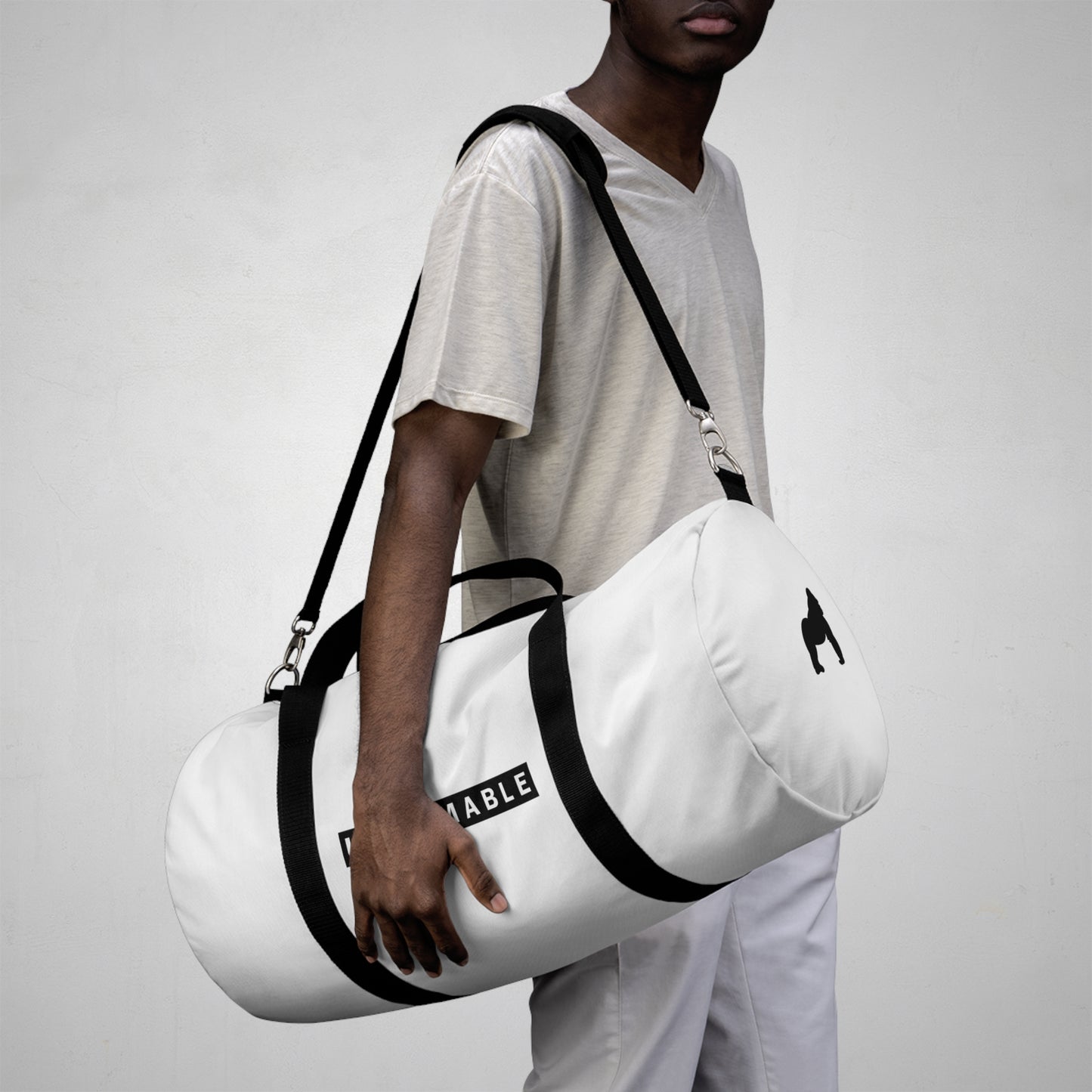 Untamable Duffle Bag White with Black word only Logo