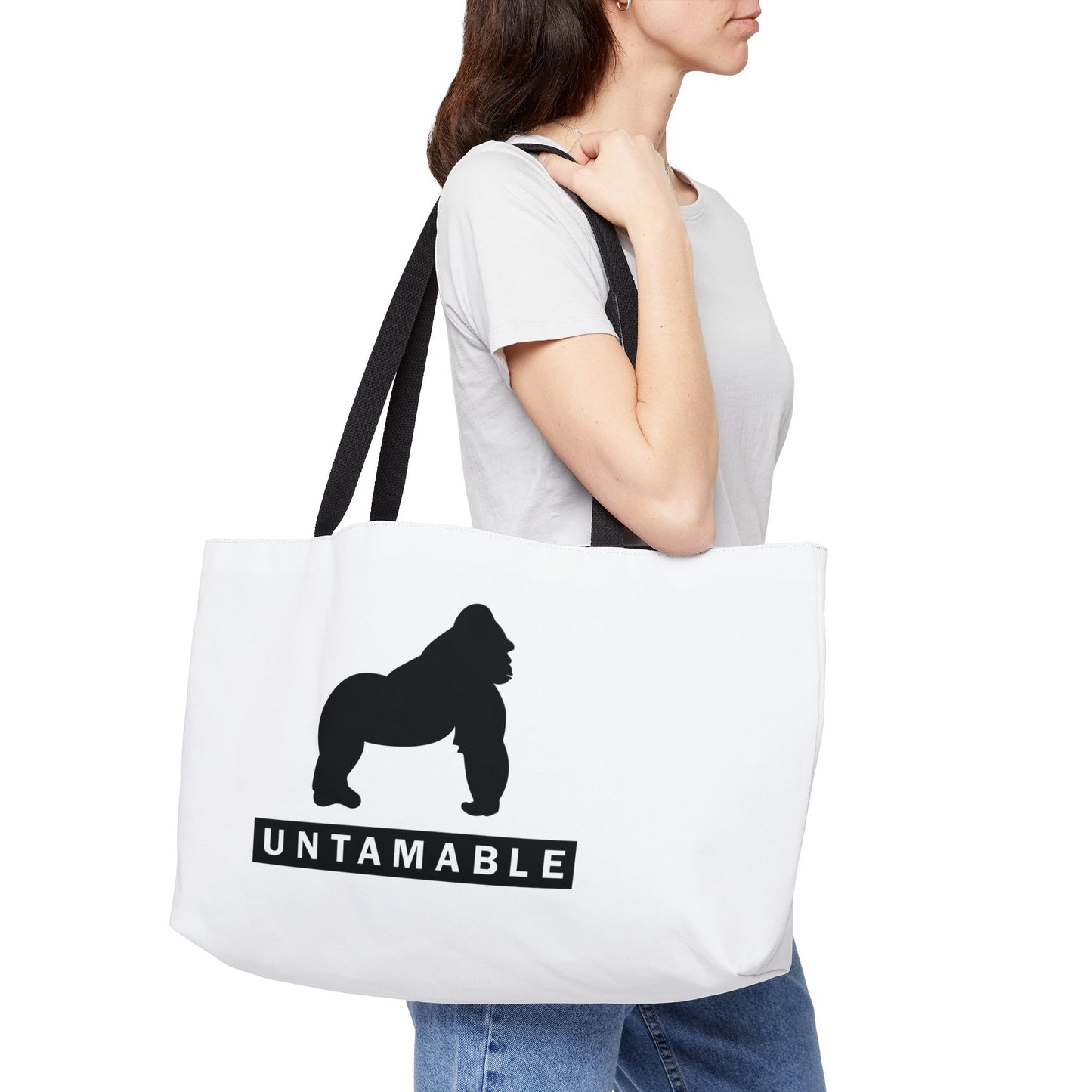 Weekender Tote Bag White with Black Gorilla