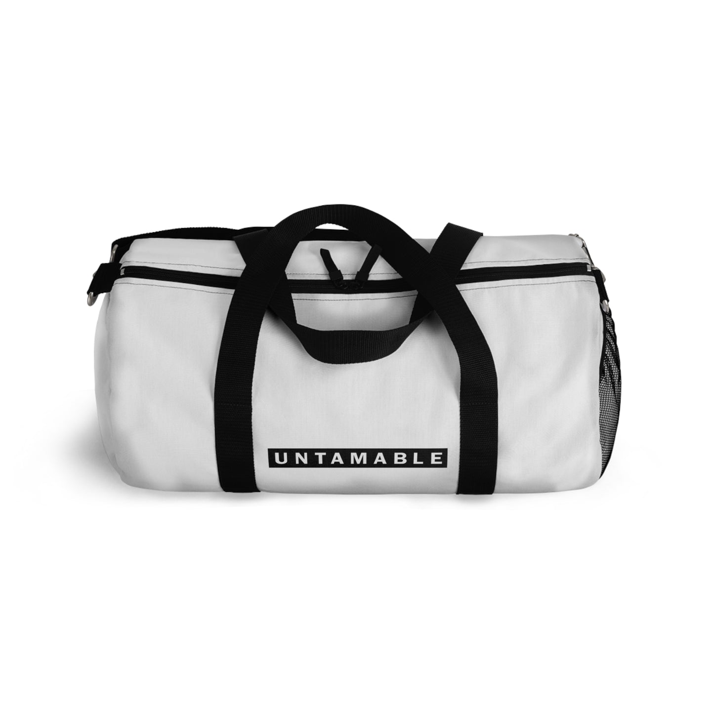 Untamable Duffle Bag White with Black word only Logo