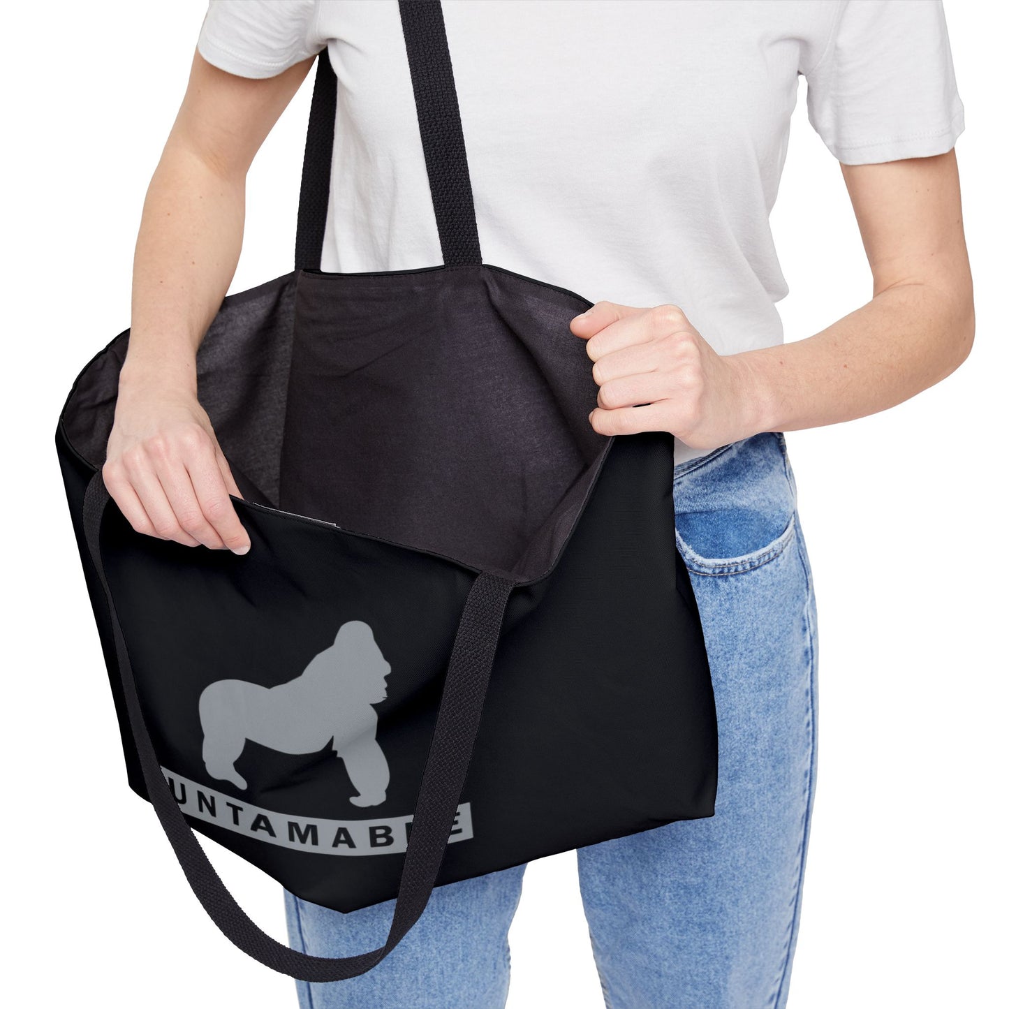 Weekender Tote Bag Black with Grey Gorilla