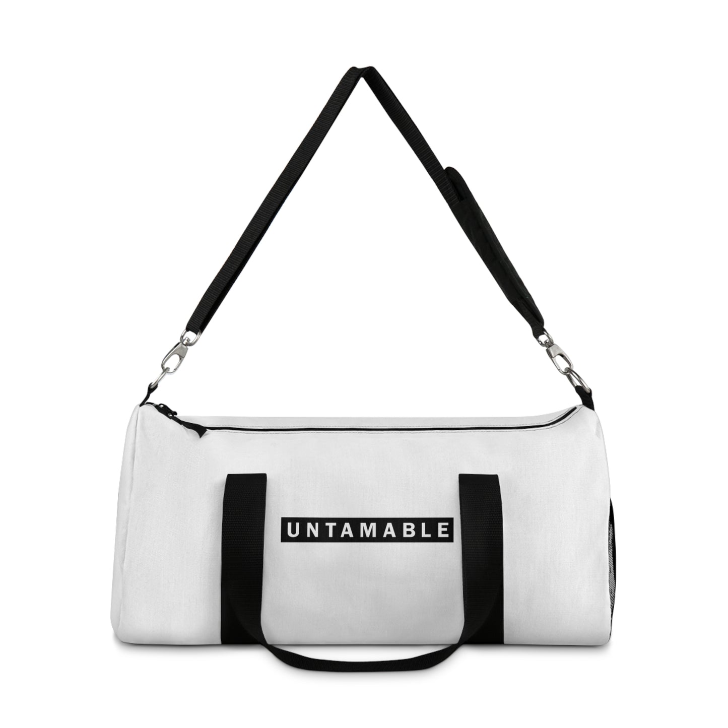 Untamable Duffle Bag White with Black word only Logo