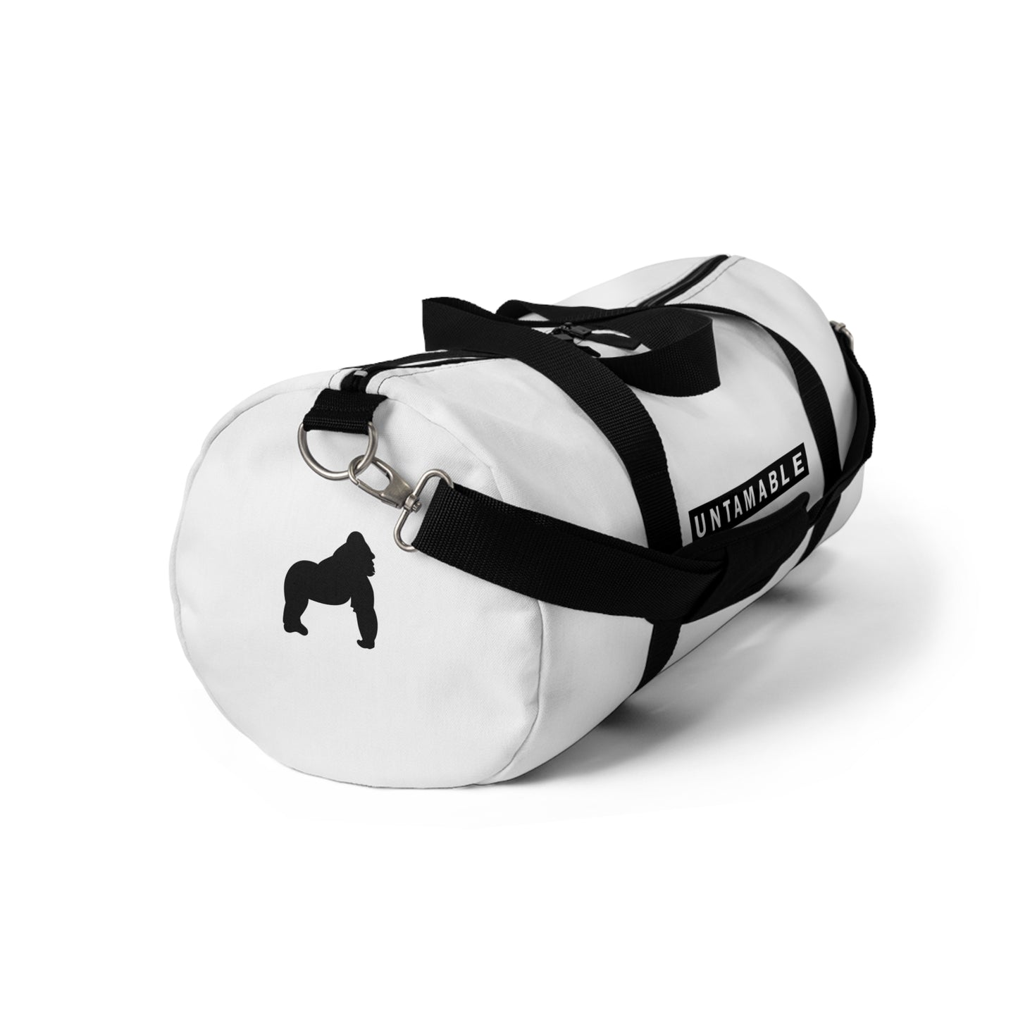 Untamable Duffle Bag White with Black word only Logo