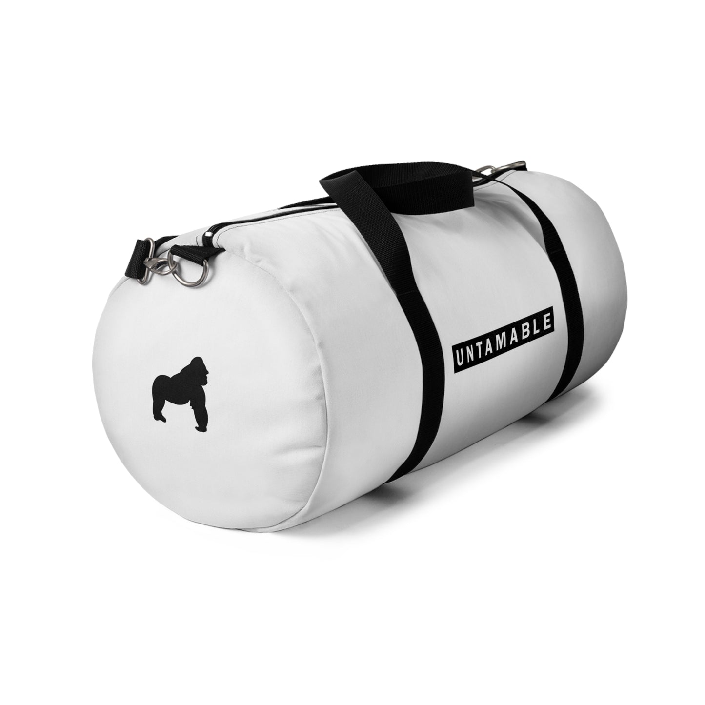 Untamable Duffle Bag White with Black word only Logo